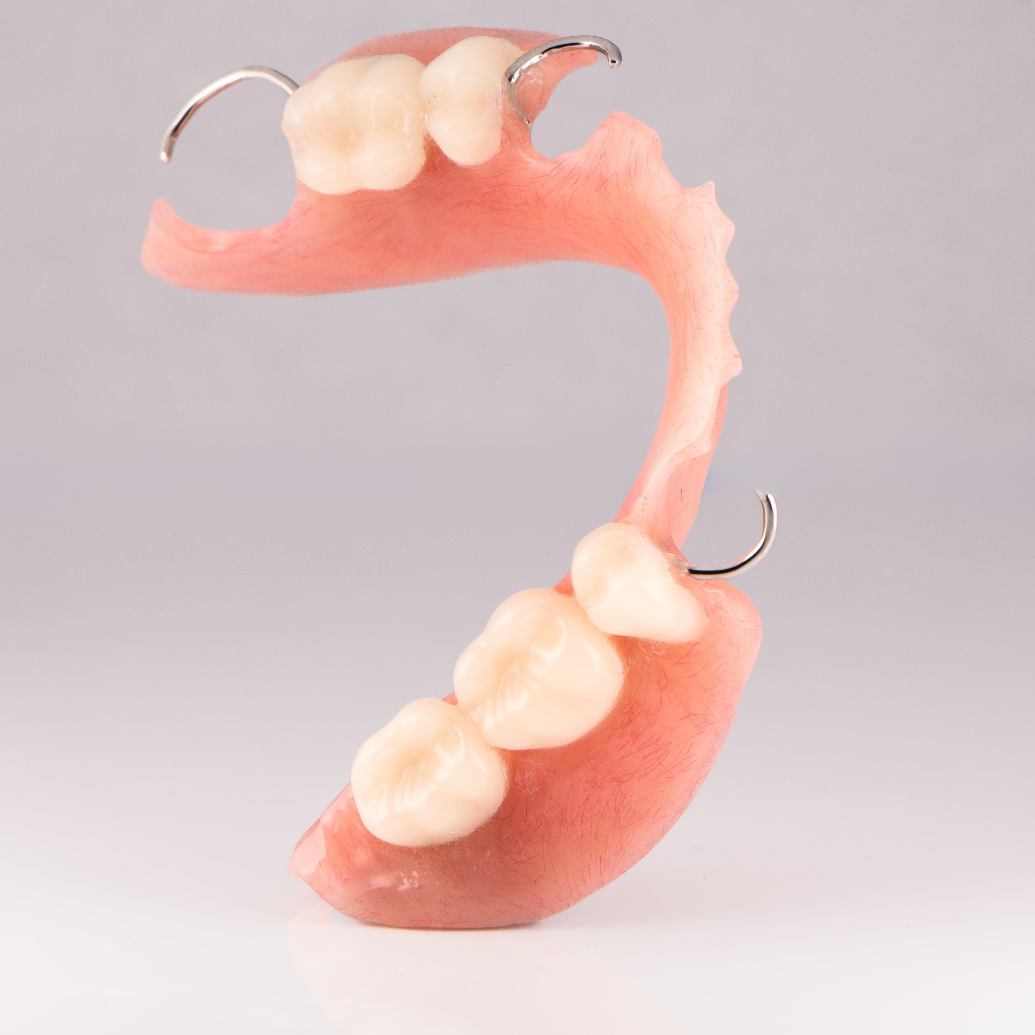 Vertical Acrylic Partial Denture on Gray Background
