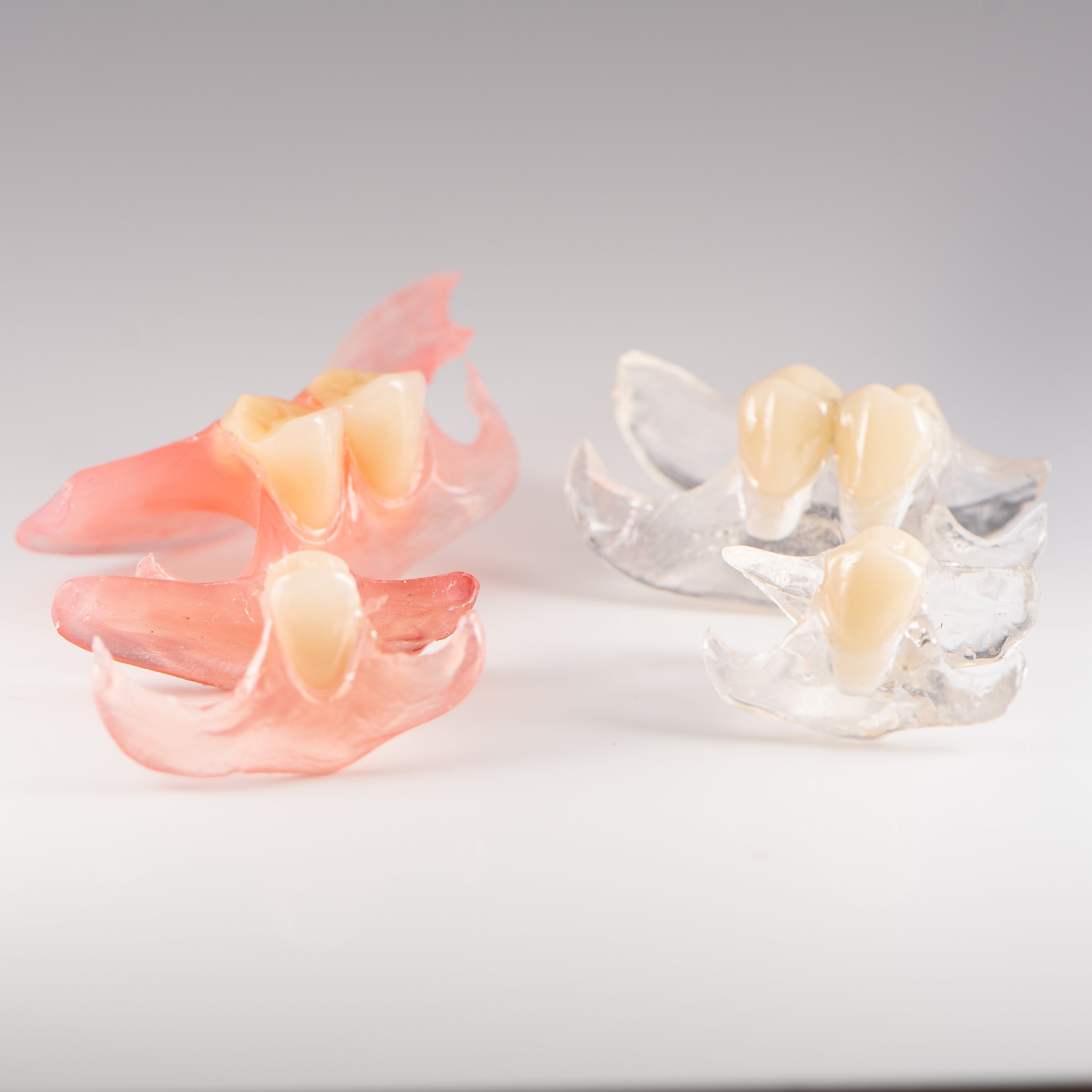2 Clear Unilateral Partial Denture and 2 Unilateral Partial Dentures with Gray Background